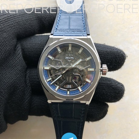 LF공장 제니스 데피 클래식 스켈레톤 스틸 블랙블루다이얼 거미스트랩 ZEN048B - Defy Classic Skeleton SS/LE Ske LF V2 A2892