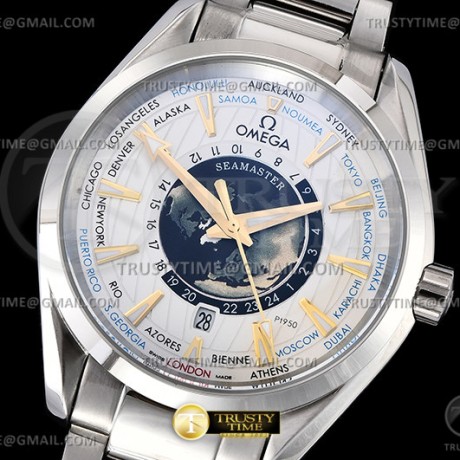 A8공장 오메가 아쿠아테라 150M 43 월드타이머 스틸 화이트다이얼 브레이슬릿 Aqua Terra 150m Worldtimer 43mm SS/SS Wht A8F A2813