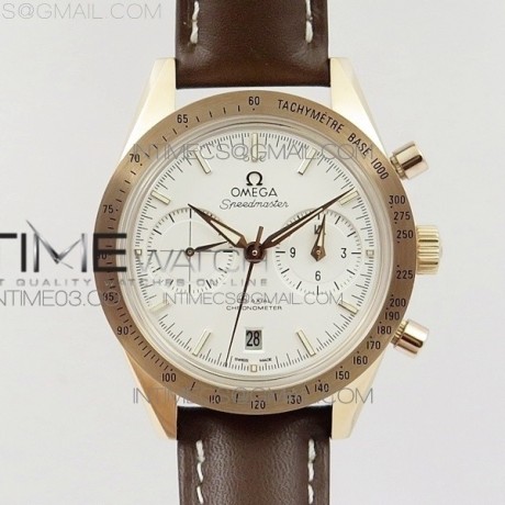 OM공장 오메가 스피드마스터57 코엑시얼 화이트다이얼 로즈골드금장 가죽스트랩 SPEEDMASTER '57 CO-AXIAL RG WHITE DIAL WHITE MARKERS ON BROWN LEATHER STRAP A9300 (FREE LEATHER STRAP)