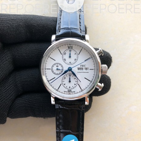 TW공장 포르토피노 150주년 화이트다이얼 가죽스트랩 Portofino Chrono SS '150 Years' White Dial on Black Leather Strap A7750