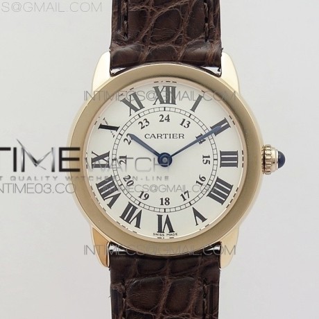 K11공장 까르띠에 롱드솔로 29MM 로즈골드금장 화이트다이얼 가죽스트랩 RONDE SOLO DE CARTIER 29MM RG WHITE DIAL ON BLACK CROCO LEATHER STRAP RONDA QUARTZ