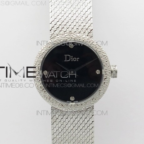 8848공장 디올 라 디 드 디올 스틸 블랙다이얼 브레이슬릿 La D de dior Satine SS Case 8848F 1:1 Best Edition Black Dial on SS bracelet Swiss Quartz