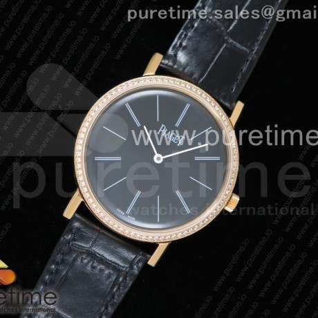 OX공장 피아제 알티플라노 옐로우골드 금통 블랙다이얼 다이어베젤 가죽스트랩 Altiplano Watch YG Black Dial Diamonds Bezel on Black Leather Strap MIYOTA 9015