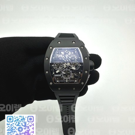 KU공장 리차드밀 RM011 풀세라믹 스켈레톤 크로노그래프 RM011 CERAMIC CHRONOGRAPH CRYSTAL SKELETON DIAL BLACK ON BLACK RUBBER STRAP A7750 KV공장
