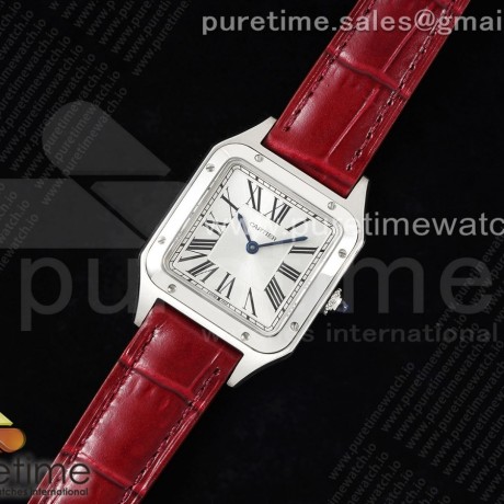 F1공장 까르띠에 산토스 뒤몽 27.5 스틸 실버다이얼 레드가죽스트랩 Santos Dumont 27.5mm IWSF Best Edition Silver Dial on Red Leather Strap Quartz
