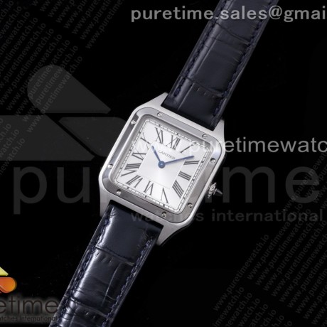 OX공장 산토스 32MM 실버다이얼 가죽스트랩 Santos 32mm SS Silver Dial on Black Leather Strap Ronda Quartz