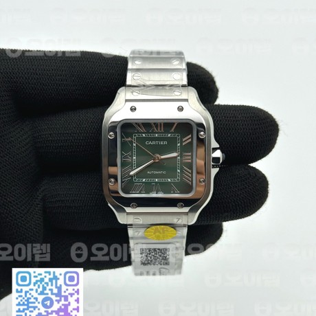 AF공장 까르띠에 산토스 미디움 그린다이얼 브레이슬릿 Santos de Cartier 35mm SS AF 1:1 Best Edition Green Dial on SS SmartLinks Bracelet MIYOTA 9015