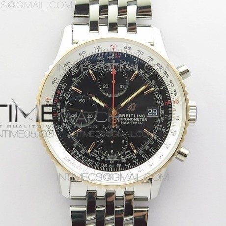 KOR공장 브라이틀링 내비타이머 41미리 블랙다이얼 로즈골드콤비 브레이슬릿 Navitimer 1 41mm SS/RG KOR 1:1 Best Edition Black Dial on SS Bracelet A7750(Free leather strap)