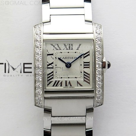 8848공장 까르띠에 탱크 프랑세즈 레이디즈 21.2mm 다이아몬드베젤 브레이슬릿  Tank Francaise Ladies 21.2mm Diamonds Bezel SS 8848F 1:1 Best Edition Silver Dial on SS Bracelet Ronda Quartz