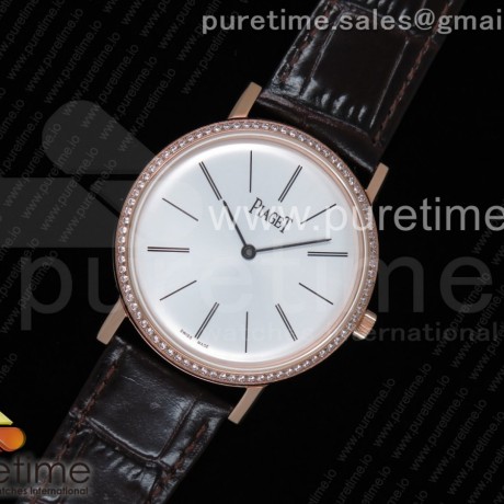 OX공장 피아제 알티플라노 로즈골드 금통 화이트다이얼 다이어베젤 가죽스트랩 Altiplano Watch RG White Dial Diamonds Bezel on Brown Leather Strap MIYOTA 9015