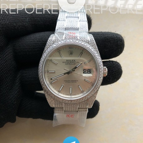 BP공장 롤렉스 데이저스트 41 다이아몬드풀파베 실버다이얼 브레이슬릿 DateJust 41 126334 904 Full Paved Diamonds BP Best Edition Silver Dial Sticks Markers on Oyster Bracelet A2824