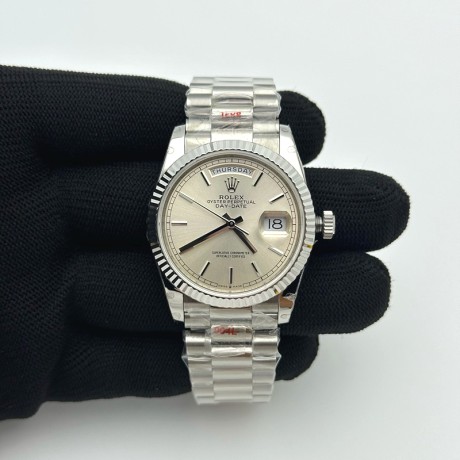 GM공장 롤렉스 데이데이트 36 실버다이얼 프레지던트브레이슬릿 2836 Day Date 36 128239 GMF 1:1 Best Edition 904L Steel Silver Dial Stick Markers on Bracelet A2836