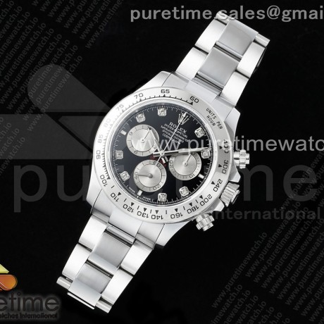 QF공장 롤렉스 스틸 데이토나 블랙8P다이아몬드다이얼 브레이슬릿 Daytona 116509 QF 1:1 Best Edition Black/White Diamonds Dial on SS Bracelet SH4130 V3 (Gain Weight)