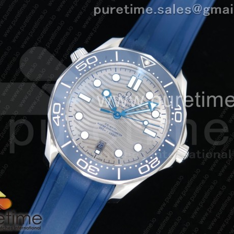 OM공장 오메가 씨마스터 다이버300 스틸 그레이물결텍스쳐다이얼 러버  2018 Seamaster Diver 300M Blue Ceramic Gray Dial on Blue Rubber Strap A8800 (Black Balance Wheel)