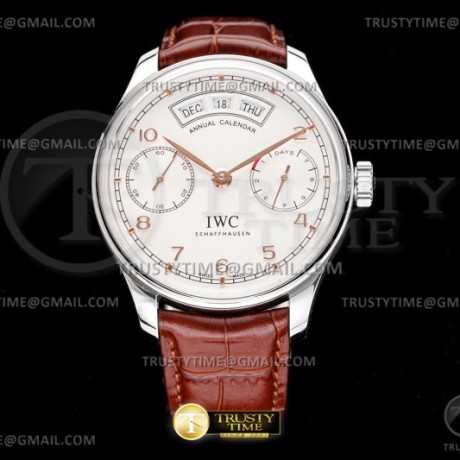 AZ공장 IWC 포르투기저 애뉴얼캘린더 스틸 화이트다이얼 가죽스트랩 Portugieser Annual Cal SS/LE Wht/RG AZF A52850