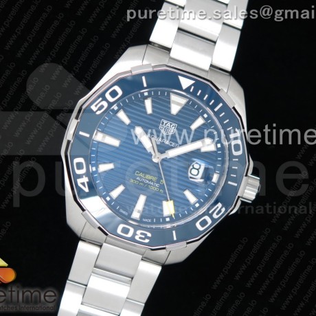 OX공장 태그호이어 아쿠아레이서 칼리버5 43MM 스틸 블루다이얼 더블옐로우 브레이슬릿Aquaracer Calibre 5 SS 43mmCeramic Bezel Blue Dial "Double Yellow" on SS Bracelet SW200