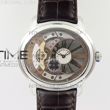 v9공장 오데마피게 밀레너리 스틸 스켈레톤 화이트투톤다이얼 가죽스트랩 MILLENNIUM SERIES 15350 SS SKELETONAL DIAL ON DARK BROWN LEATHER STRAP A4101
