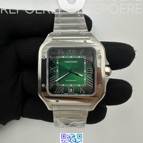 BV공장 까르띠에 산토스 40MM 라지 2018 스틸 그린다이얼 브레이슬릿 Santos De Cartier 2018 Mens XL SS/SS Grn BVF MY9019