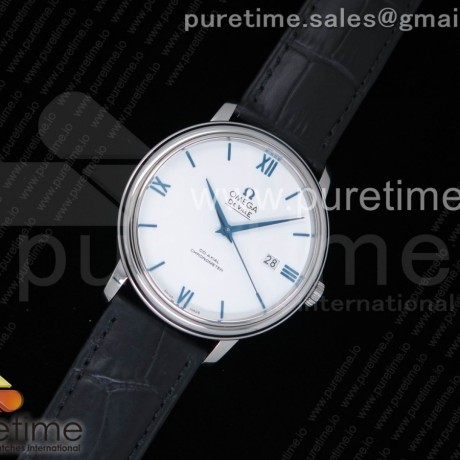 w공장 오메가 드빌 스틸 실버다이얼 블루핸즈 가죽스트랩 De Ville SS Silver Dial Blue Markers on Black Leather Strap A2824 V3