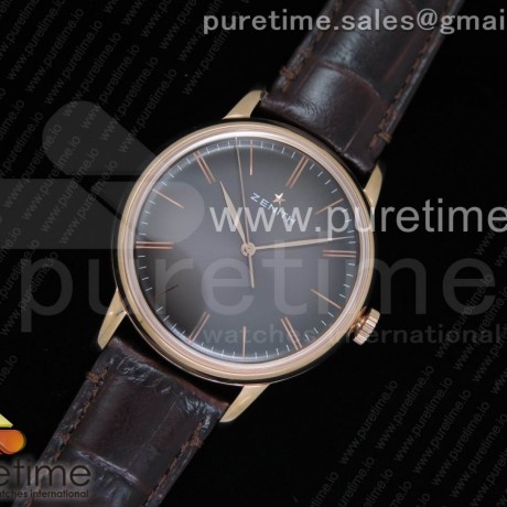 제니스 엘리트 클래식 42 로즈골드금장 그레이다이얼 가죽스트랩 Elite Classic 42 RG Gray Dial on Brown Leather Strap MIYOTA 9015