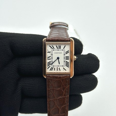 AF공장 까르띠에 탱크솔로 27 라지 로즈골드금장 화이트다이얼 가죽스트랩 TANK SOLO LADIES 27MM RG WHITE DIAL ON BROWN LEATHER STRAP RONDA QUARTZ