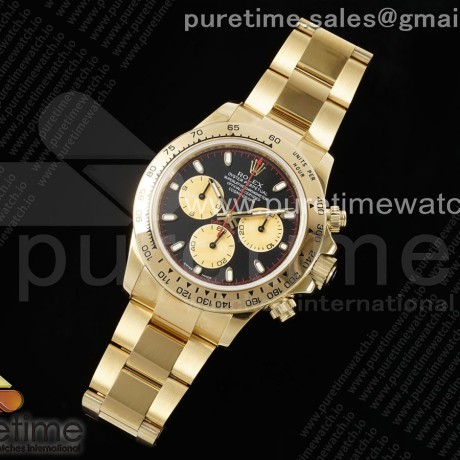 OM공장 롤렉스 스틸 데이토나 블랙다이얼 옐로우골드금통 브레이슬릿 Daytona 116508 YG OMF Best Edition Black/YG Dial on YG Bracelet A7750 (Slim Movement)