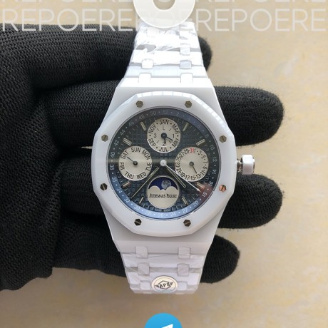 APS공장 오데마피게 로얄오크 퍼페츄얼캘린더 풀화이트세라믹 블루다이얼 브레이슬릿 Royal Oak Perpetual Calendar 26579CB White Ceramic APSF Best Edition on White Ceramic Bracelet A5134 V3