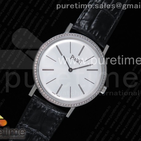 OX공장 피아제 알티플라노 스틸 화이트다이얼 다이어베젤 가죽스트랩 Altiplano Watch SS White Dial Diamonds Bezel on Black Leather Strap MIYOTA 9015