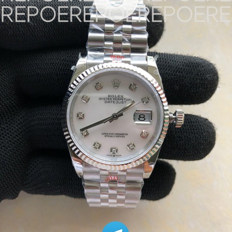 GM공장 롤렉스 데이저스트 36 화이트다이얼 브레이슬릿3235 DateJust 36 SS 126234 904L Steel White Dial Diamonds Markers on Jubilee Bracelet SA3235