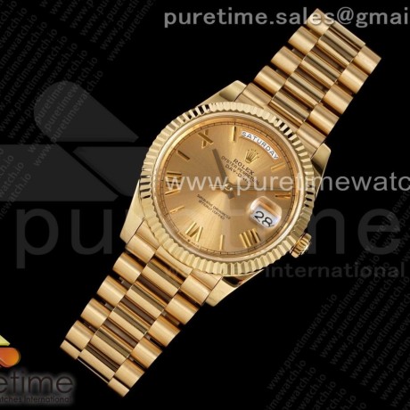 GM공장  롤렉스 데이데이트 40 옐로우골드 금통 샴페인다이얼 2836 Day Date 40 YG 904L Steel Fluted Bezel GMF 1:1 Best Edition YG Roman Dial on YG Bracelet A2836