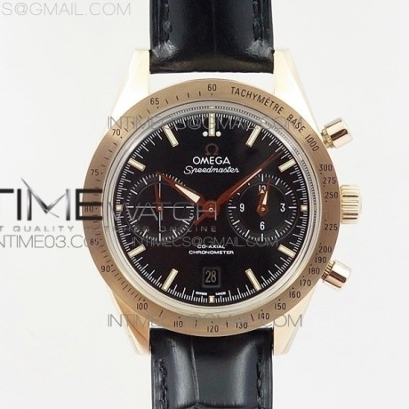 OM공장 오메가 스피드마스터57 코엑시얼 블랙다이얼 로즈골드금장 가죽스트랩 SPEEDMASTER '57 CO-AXIAL RG BLACK DIAL WHITE MARKERS ON BLACK LEATHER STRAP A9300 (FREE LEATHER STRAP)