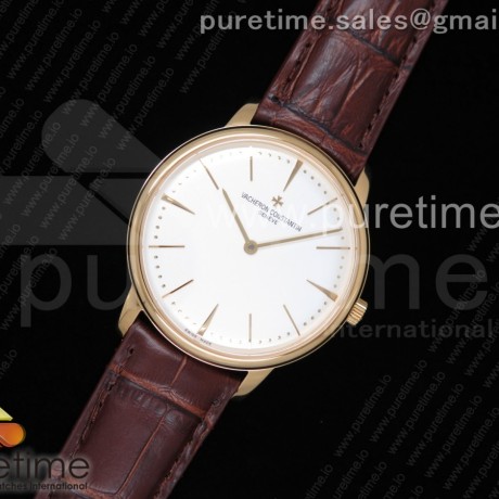 KZ공장 바쉐론콘스탄틴 패트리모니 옐로우골드 금통 화이트다이얼 가죽스트랩 Patrimony Calatrava YG White Dial on Brown Leather Strap MIYOTA 9015