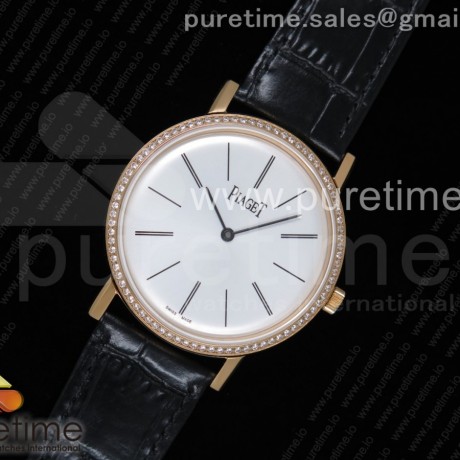 OX공장 피아제 알티플라노 옐로우골드 금통 화이트다이얼 다이어베젤 가죽스트랩 Altiplano Watch YG White Dial Diamonds Bezel on Black Leather Strap MIYOTA 9015