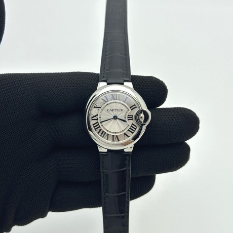 AF공장 까르띠에 발롱블루 33MM 스틸 블랙크로커다일스트랩 Ballon Bleu 33mm SS White Textured Dial on Black Crocodile Strap Jap Quartz