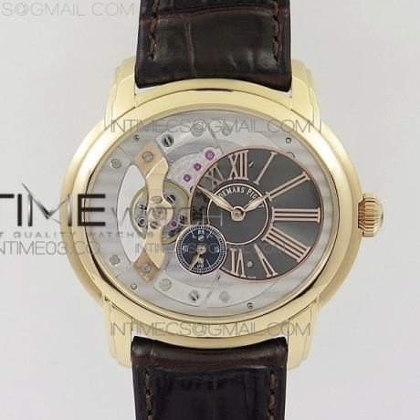v9공장 오데마피게 밀레너리 로즈골드금장 스켈레톤다이얼 MILLENNIUM SERIES 15350 RG SKELETONAL DIAL II ON DARK BROWN LEATHER STRAP A4101