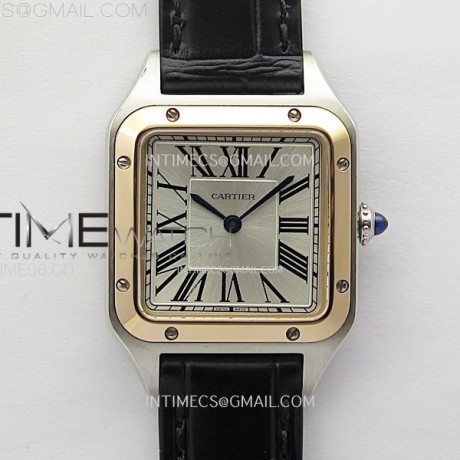 F1공장 까르띠에 산토스 뒤몽 38mm 로즈골드콤비 실버다이얼 블랙가죽스트랩 Santos Dumont 38mm SS/RG F1F Best Edition Silver Dial on Black Leather Strap Quartz