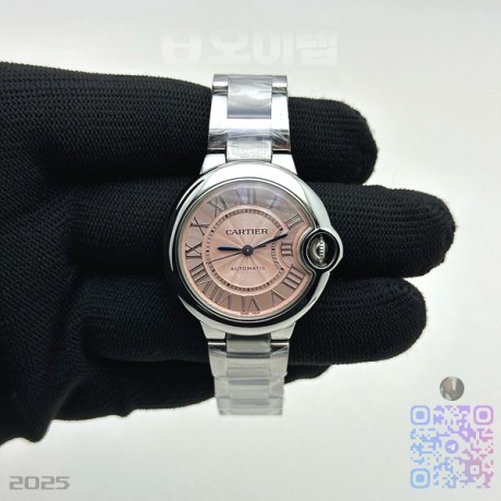 CH공장 까르띠에 발롱블루 33 오토메틱 스틸 핑크다이얼 브레이슬릿  Ballon Bleu 33mm SS CHF 1:1 Best Edition Pink Texture Dial on SS Bracelet NH05A