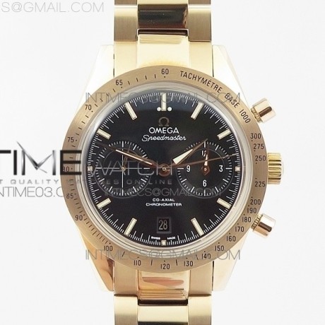 OM공장 오메가 스피드마스터57 코엑시얼 블랙다이얼 로즈골드금장 브레이슬릿 SPEEDMASTER '57 CO-AXIAL RG BLACK DIAL WHITE MARKERS ON RG BRACELET A9300 (FREE LEATHER STRAP)
