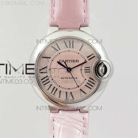 AF공장 까르띠에 발롱블루 33MM 스틸 핑크다이얼 핑크악어가죽스트랩 BALLON BLEU 33MM SS PINK TEXTURED DIAL ON PINK CROCO LEATHER STRAP CAL.076