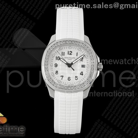 PP공장 파텍필립 아쿠아넛 5267 화이트다이얼 다이아몬드베젤 화이트러버스트랩 Aquanaut 5267 SS PPF 1:1 Best Edition White Textured Dial on White Rubber Strap Ronda Quartz
