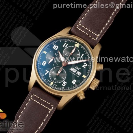 AZ공장 IWC 파일럿 크로노그래프 스핏파이어 브론즈케이스 그린다이얼 가죽스트랩 Pilot Chrono Spitfire IW387902 Bronze AZF 1:1 Best Edition Green Dial on Brown Leather Strap A7750