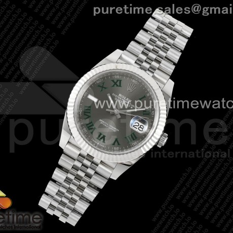 C+공장 롤렉스 데이저스트 41 스틸 슬레이트로만다이얼 쥬빌레브레이슬릿 윔블던 DateJust 41 126334 C+F 1:1 Best Edition 904L Steel Gray Dial Green Roman on SS Jubilee Bracelet VR3235 씨플러스