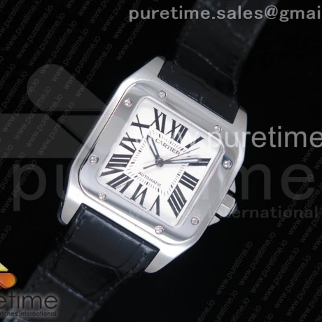KZ공장 까르띠에 산토스100 미디움 스틸 화이트다이얼 가죽스트랩 Santos 100 33mm SS White Dial on Black Leather Strap SEIKO NH05A