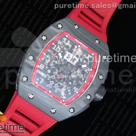 KU공장 리차드밀 RM011 NTPT 카본크로노 스켈레톤 레드이너베젤 레드러버스트랩 RM011 NTPT Carbon Chrono Crystal Skeleton Dial Red Inner Bezel on Red Rubber Strap A7750 KV공장