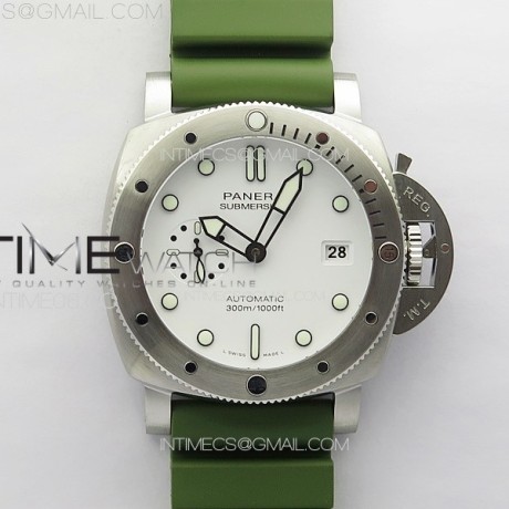 VS공장 파네라이 PAM1226 섭머저블 화이트다이얼 그린러버스트랩 PAM1226 Y SBF 1:1 Best Edition White Dial on Green Rubber Strap P.900 Super Clone VS공장