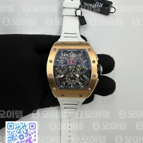 KU공장 리차드밀 RM011 로즈골드금통 크리스탈다이얼 화이트러버스트랩 RM011 RG Chrono Best Edition Crystal Dial Black on White Rubber Strap A7750 KV공장