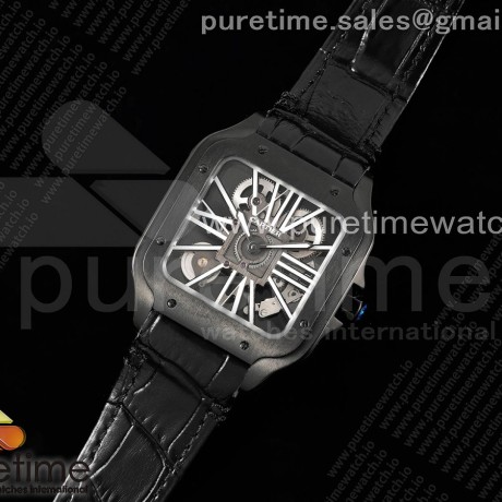 TWF공장 산토스 스켈레톤 PVD블랙케이스 가죽스트랩 Santos skeleton PVD TWF Best Edition Skeleton Dial on Black Leather Strap Ronda Quartz