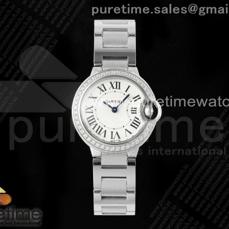 AF공장 까르띠에 발롱블루 28mm 화이트다이얼 다이아몬드베젤 브레이슬릿 Ballon Bleu Ladies 28mm SS AF 1:1 Best Edition White Dial Diamonds Bezel on SS Bracelet Ronda Quartz