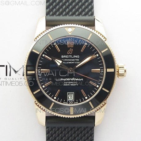 B50공장 브라이틀링 슈퍼오션 42미리 로즈골드 금통 블랙다이얼 러버스트랩 SuperOcean 42mm AB2010 RG B50 1:1 Best Edition Black Dial Black Ceramic Bezel on Black Rubber strap A2824