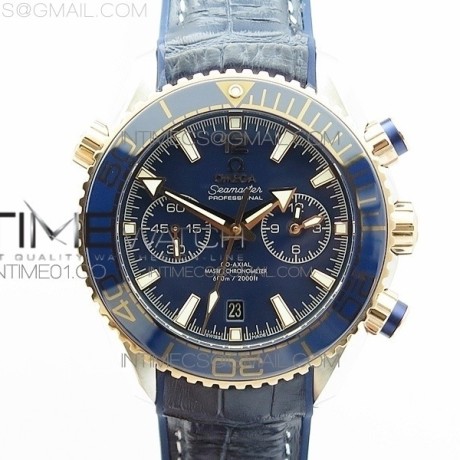 OM공장 오메가 씨마스터 크로노그래프 로즈골드콤비 블루다이얼 가죽스트랩 SEAMASTER PROFESSIONAL CHRONO SS/RG  BLUE CERAMIC BLUE DIAL ON BLACK GUMMY STRAP A9300